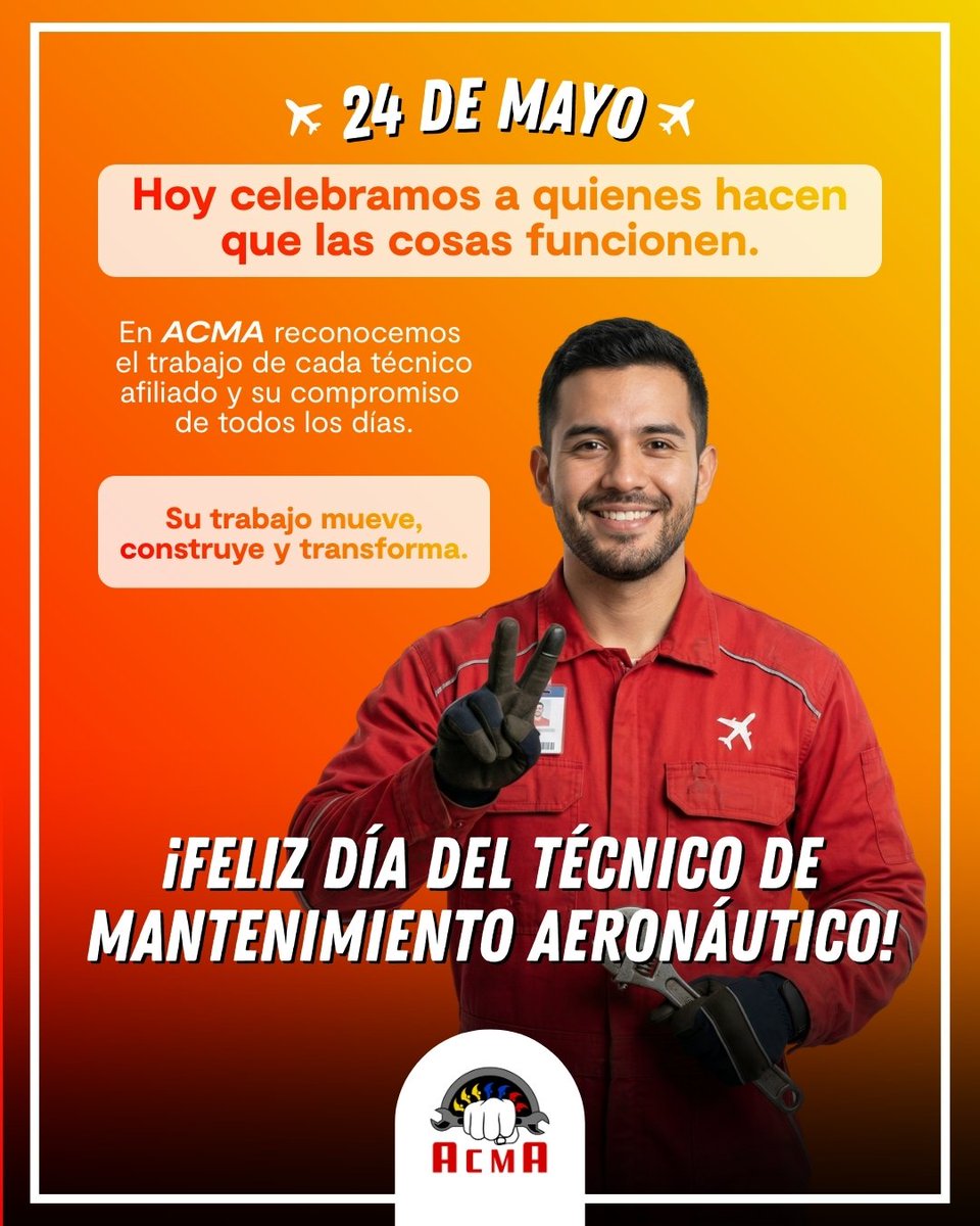 Acma_Col's tweet photo. Feliz día compañeros técnicos aeronáuticos #DiaDelTécnicoAeronáutico #TécnicoAeronáutico #Sindicalízate #AcmaTeRespalda https://t.co/w5aQzxC6P6