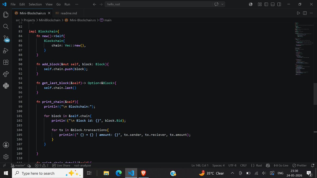 Built a mini blockchain system in Rust🦀: - Implemented validation, safe ...