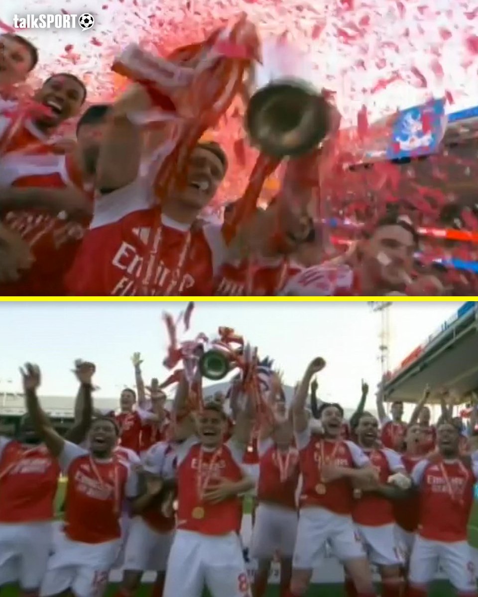 talkSPORT's tweet photo. Arsenal lift their first Premier League trophy in 22 YEARS! 🏆👏 https://t.co/VlSphfOQMl