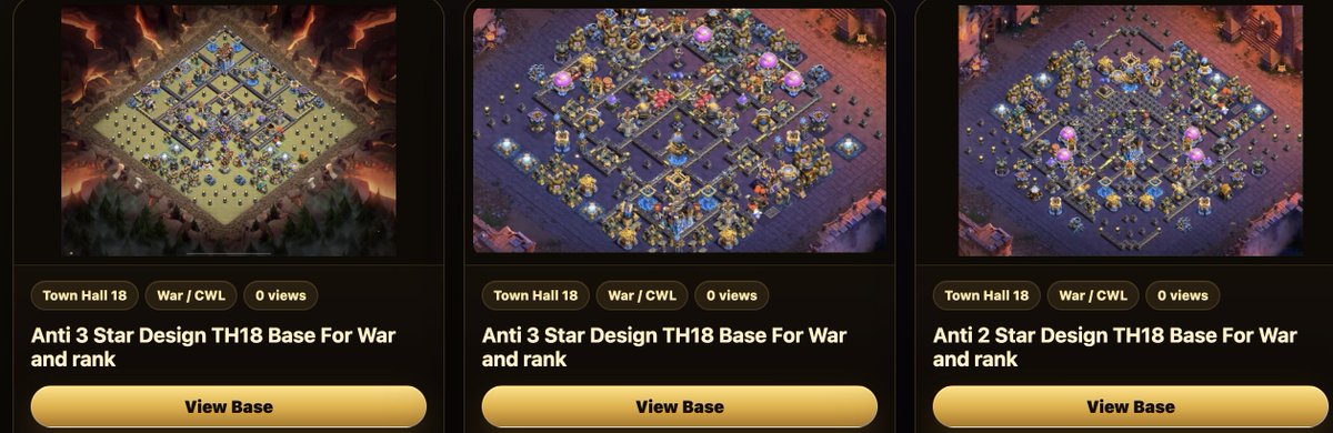 COCBaseVault's tweet photo. Here are more TH18 Base Layouts for this next week 🔥

Fresh War + Legends/Rank bases you guys can use right now. 

There are 9 good base layouts added today.

Get the bases here 👇
https://t.co/TTGXix4Xpj

Like + repost if you want more weekly TH18 bases.

#ClashOfClans #TH18 https://t.co/WLZFoVpEBJ