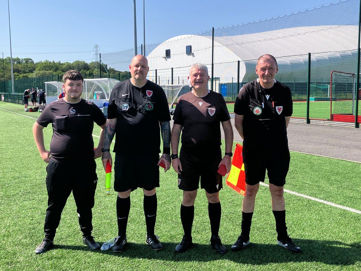 VoGReferees's tweet photo. Congratulations to Mark and Colin on their @WalesLeague Cup Final Appointment at University Playing Fields, Llanrumney today. They were Ref &amp; AR1. Congratulations to @RyanLonghead (AR2) of @Pontyreferees. Llongyfarchiadau i Gethin o @CardiffReferees pwy oedd y Pedwerydd swyddog. https://t.co/6V8Fllj1wq