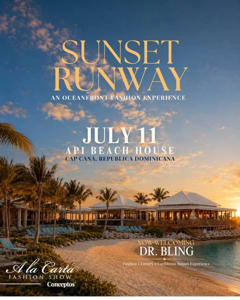 Swimweekflorida's tweet photo. Swim Week Florida Announcement  Sunset Runway Cap Cana production A la Carta Fashion Show Concepts Fashion Designer Dr Bling. To Model Email your comp card to  alacartafashionshow@gmail.com 
#swimshows #model #fashion #swimweek #faahionweek #swimweekflorida https://t.co/YfCUb2Z2Ww