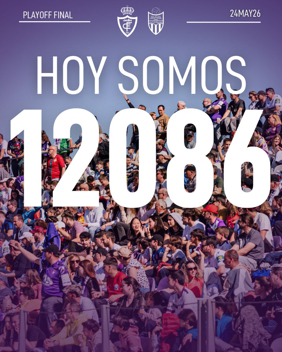 RealJaenCF's tweet photo. En el día de hoy somos 12086 lagartos🦎💜

¡Muchas gracias por vuestro apoyo afición! 🙌

⚪ REAL JAÉN CF 0️⃣-0️⃣ ATLÉTICO BALEARES ⚫

#RealJaénCFAtléticoBaleares #RealJaen2526 #FinalPlayOff #Directo https://t.co/XN8uE72dKZ