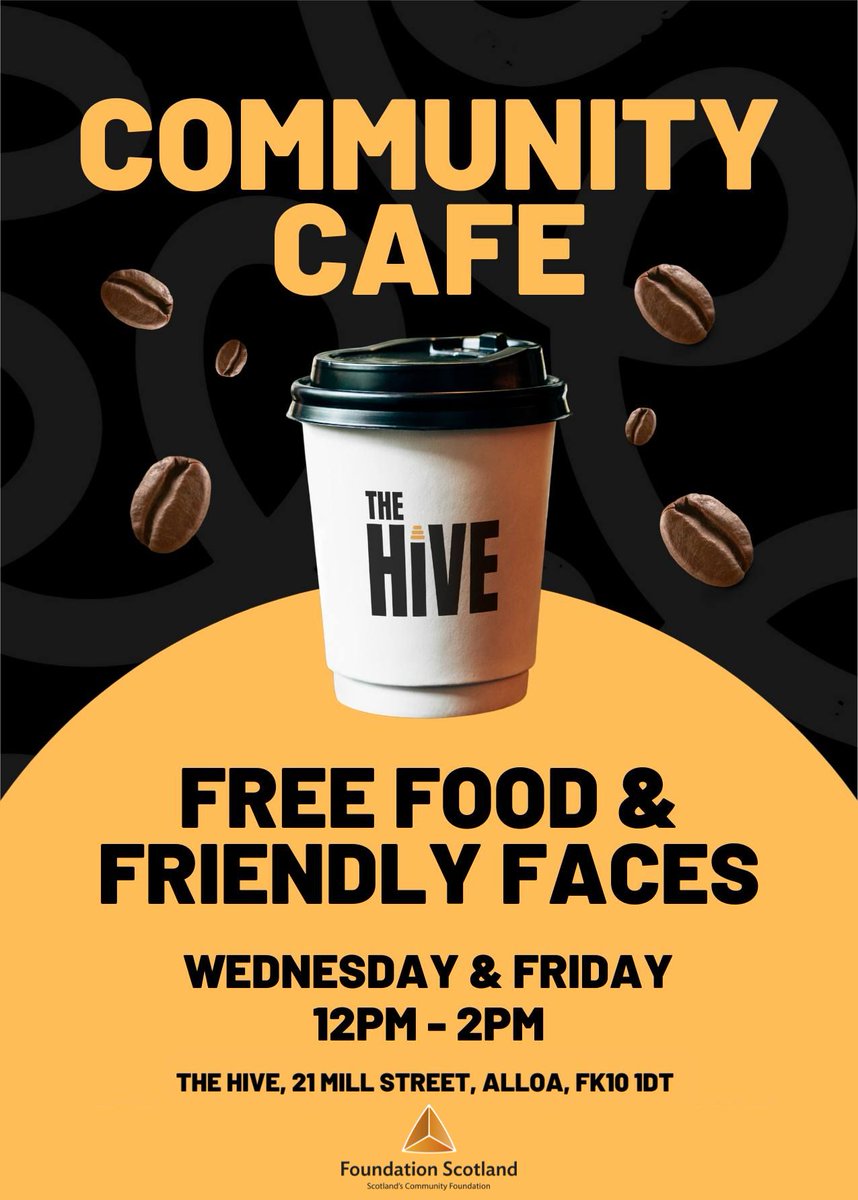 TheHiveAlloa's tweet photo. ☕️ Our Community Café is back on today from 12PM-2PM at The Hive.

Pop in for a free warm meal, a hot drink and a friendly chat in a welcoming environment open to everyone in the community. 🤝

We look forward to seeing you there!

Funded by @FoundationScot https://t.co/q6i6OIG4P0
