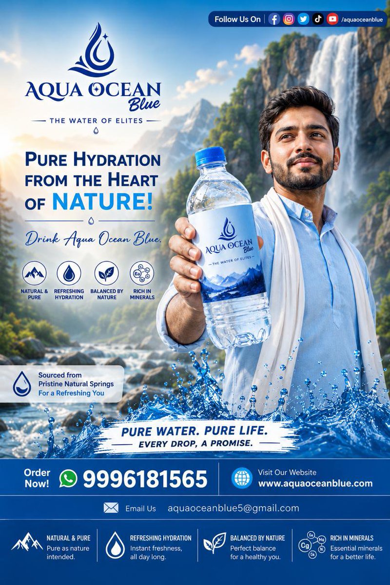 aquaoceanblue's tweet photo. 💦 Aqua Ocean Blue 💦
पानी हो शुद्ध, तो जिंदगी हो खुशहाली से भरपूर।
Stay Hydrated • Stay Healthy 🌊
#AquaOceanBlue #PureWater #HealthyLife #StayHydrated
#MineralWater #FreshWater #PureHydration #WaterBottle
#NatureWater #DrinkPure #BlueWater #Hydration
#SafeWater #Healthy https://t.co/zfUY8GHR4t