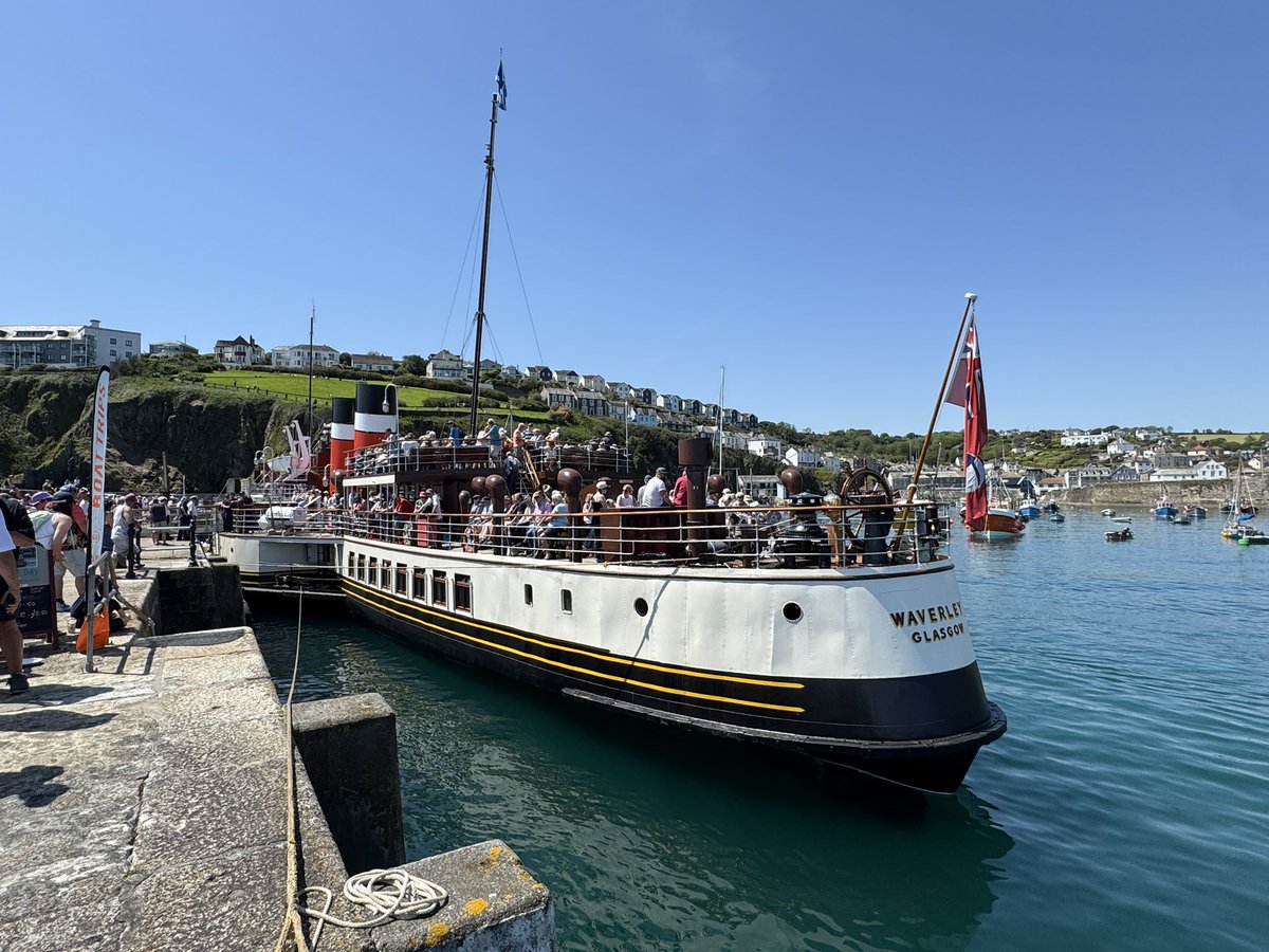 PS_Waverley's tweet photo. WAVERLEY IN MEVAGISSEY FOR THE FIRST TIME SINCE 1997

Waverley has called at the Cornish village of Mevagissey for the first time in 29 years this afternoon (Sunday 24th May). Conditions for her visit couldn’t be better and what a crowd out to welcome her. 

Check out these stunning images🚢🤍❤️🖤🌞

FIRST VISIT TO PADSTOW SINCE THE 1980s👇

Don’t miss your chance for another historic sailing on Tuesday 26th May from the north Cornwall town of Padstow. Waverley sails from Padstow at 3pm for a cruise up Cornwall’s North Atlantic Coast passing Heartland Point to Ilfracombe. Tickets for this cruise can be booked online at https://t.co/5LYmuA4B1H 

Mevagissy Harbour

#mevagissey #Waverley #cornwall