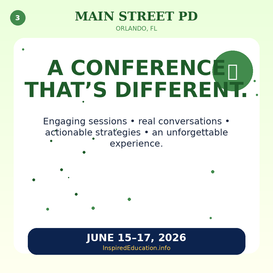 ekinginspired's tweet photo. Join us in Orlando for Main Street PD—a 3-day experience designed to help educators grow, connect, and innovate.
This isn’t sit-and-get learning. It’s interactive. It’s creative. It’s built for YOU. #k12education #teachers
https://t.co/zTIuhvnVTz https://t.co/2hCCxs9Fwz