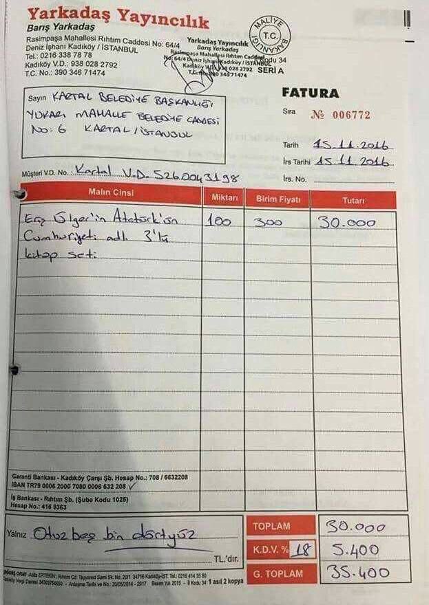 memetksk's tweet photo. @barisyarkadas @tv100 Barış Yarkadaş’ın, KK zamanında CHP’li belediyelere 100 adet kitap setini 35 bin 400 liraya sattığını gösteren makbuz ortaya çıktı https://t.co/WmgHMJkq2T