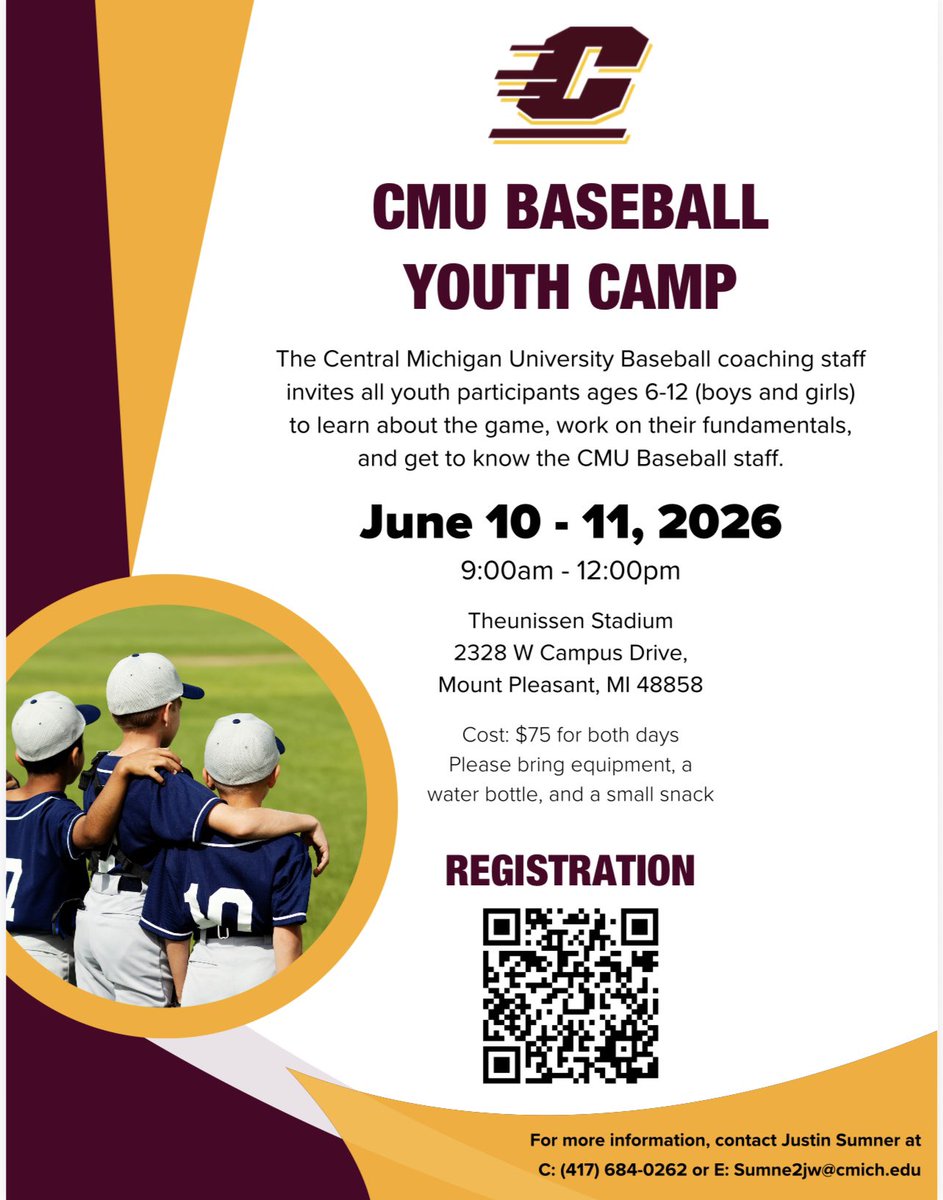 CMUBaseball's tweet photo. 🔥 COMING UP SOON🔥 

Looking for some fun once school gets out? Join us for our summer Youth Camp!

Register: https://t.co/VSuX5GXYzz

#FireUpChips 🔥 ⬆️ ⚾️ https://t.co/qhSs5qEAdu