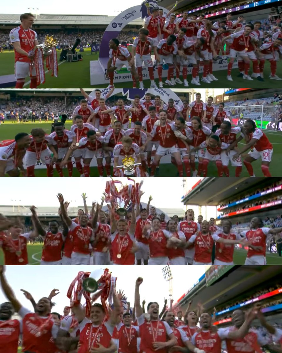 InvictosSomos's tweet photo. ¡¡LA SECUENCIA DE LA TEMPORADA!! Y un día, después de 22 años, el Arsenal volvió a levantar el título de la Premier League. No es un sueño. No es un videojuego. No es un simulacro. Los Gunners son LOS CAMPEONES DE INGLATERRA. La espera por fin terminó. ADIÓS A LA SEQUÍA.