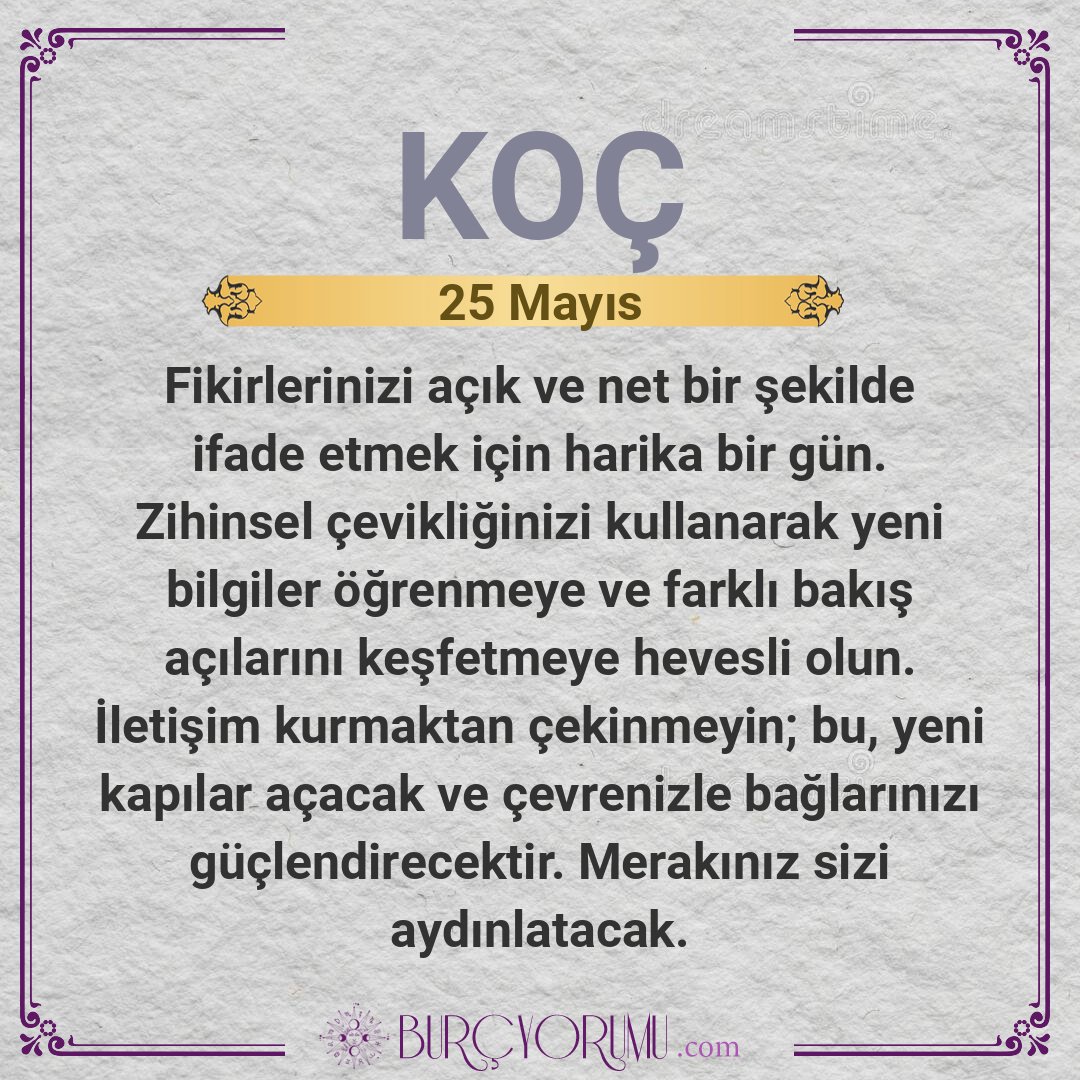 BurcYorumu_App's tweet photo. ✨ 25 Mayıs Koç Günlük Yorumu

Fikirlerinizi açık ve net bir şekilde ifade etmek için harika bir gün. Zihinsel çevikliğinizi kullanarak yeni bilgiler...

#Koç #KoçBurcu #Astroloji #BurçYorumları https://t.co/I08gP98G1R