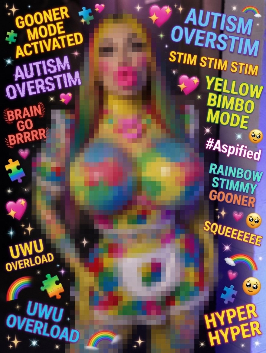 AmeileLacroix's tweet photo. WATS BETR DEN ASPIE HANDLERS!? 

PIXL8ED ASPIE HANDLERS!!!

PUMP YOUR DELICIOUS PEANITS TO YUMMY WAINBO PIXEWLS AND STIM TO BEING DENIED :3

IF YOU WAN SEE DA UNCENSORED VERSION DM ME AND BEG MOMMY. SHOW ME HOW BADLY YOU WANNA SEE DER SEXWY YELLO BIMBO BOWDIEZ 🤪💦🧩🌈❤️💋🧠 https://t.co/nHQux5FDy9