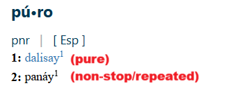 sir_herisson's tweet photo. @TelandMiyu @tagalogjapan23 Hi. Native Filipino (Tagalog) speaker here who randomly came upon the thread on my feed.

"Púro" for both definitions are pronounced the same. I kept repeating the word out loud until I consulted a dictionary because I felt like I was going insane. Lol 

https://t.co/nBf3UZIjYK https://t.co/Jz4YPeonPc