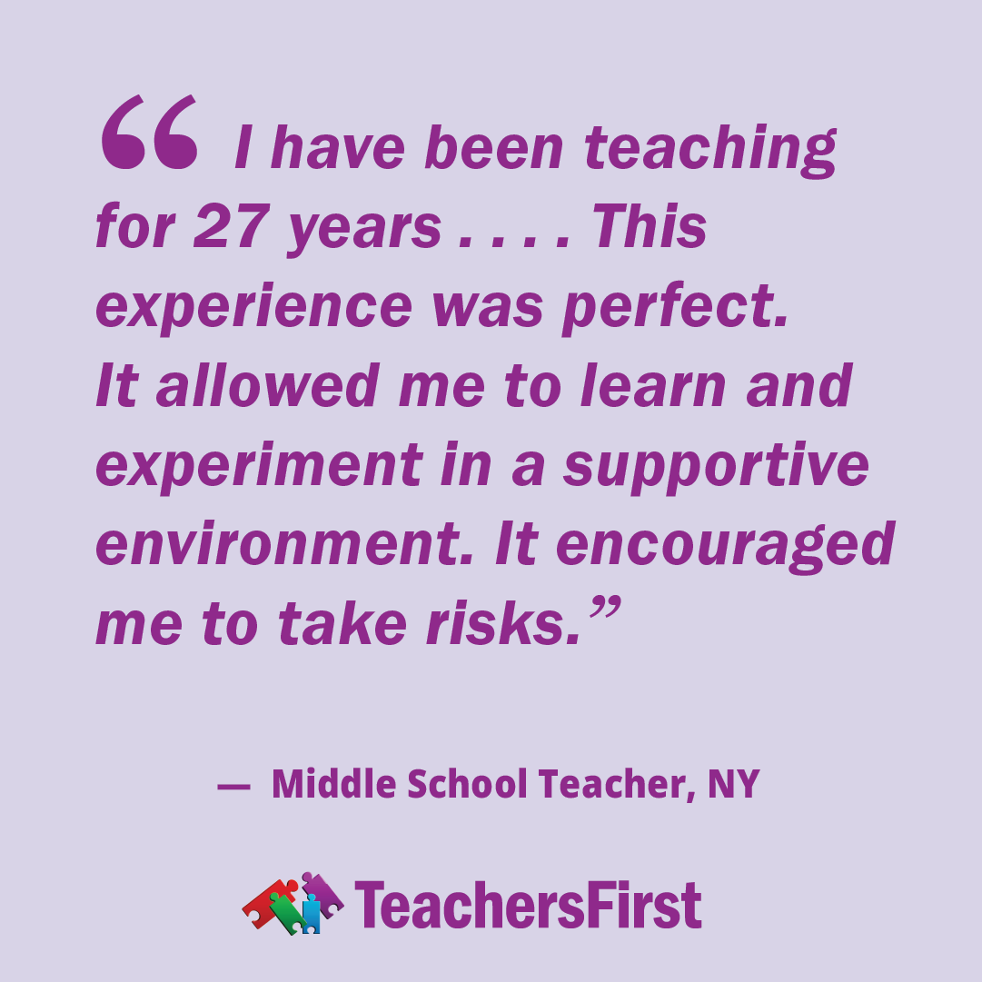 TeachersFirst's tweet photo. "I have been teaching for 27 years... This experience was perfect. It allowed me to learn and experiment in a supportive environment. It encouraged me to take risks." – Middle School Teacher, NY

Join a learning experience built for real growth:
https://t.co/Uwe0IIdZuC #Edtech https://t.co/IJGG7GwanR