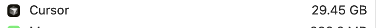 eliasdevs's tweet photo. @cursor_ai the ram usage has only gone up and making it annoyingly unusbale. Its curretly idling with no tasks and using ~30gb of ram. 

I had an task running and came back to a completely frozen laptop and cursor using 156gb of ram... https://t.co/1xpjSHj4FV