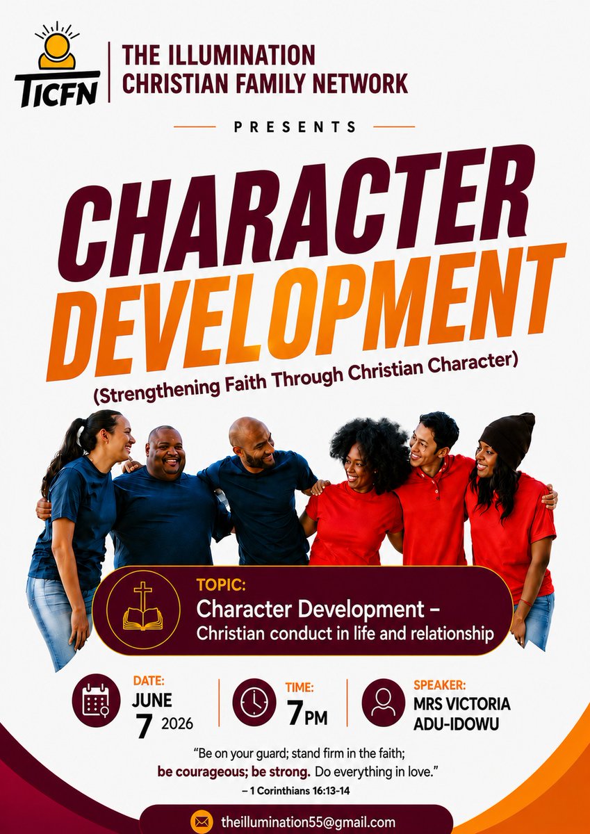 tinjan13's tweet photo. TINCF 
June 7, 2026
Topic: Character Development- Christian conduct in life and relationship 

Speaker : Mrs Victoria Adu-Idowu

Link : https://t.co/5y232LW3f0 https://t.co/n0B18tlcbK