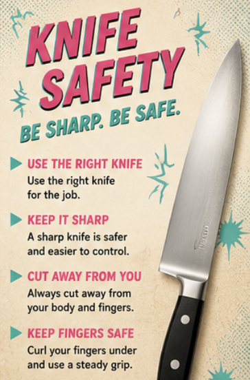 FoodSafetyClass's tweet photo. 🔪✨ Knife safety never goes out of style

Keep blades sharp, fingers tucked, and always cut away from yourself to help keep the kitchen safe 😎

Smart kitchen habits protect everyone ❤️

#FoodSafety #KitchenSafety #KnifeSafety #FoodSafetyConnection #SafeCooking #SundayFunday https://t.co/Ch4sDxvACo