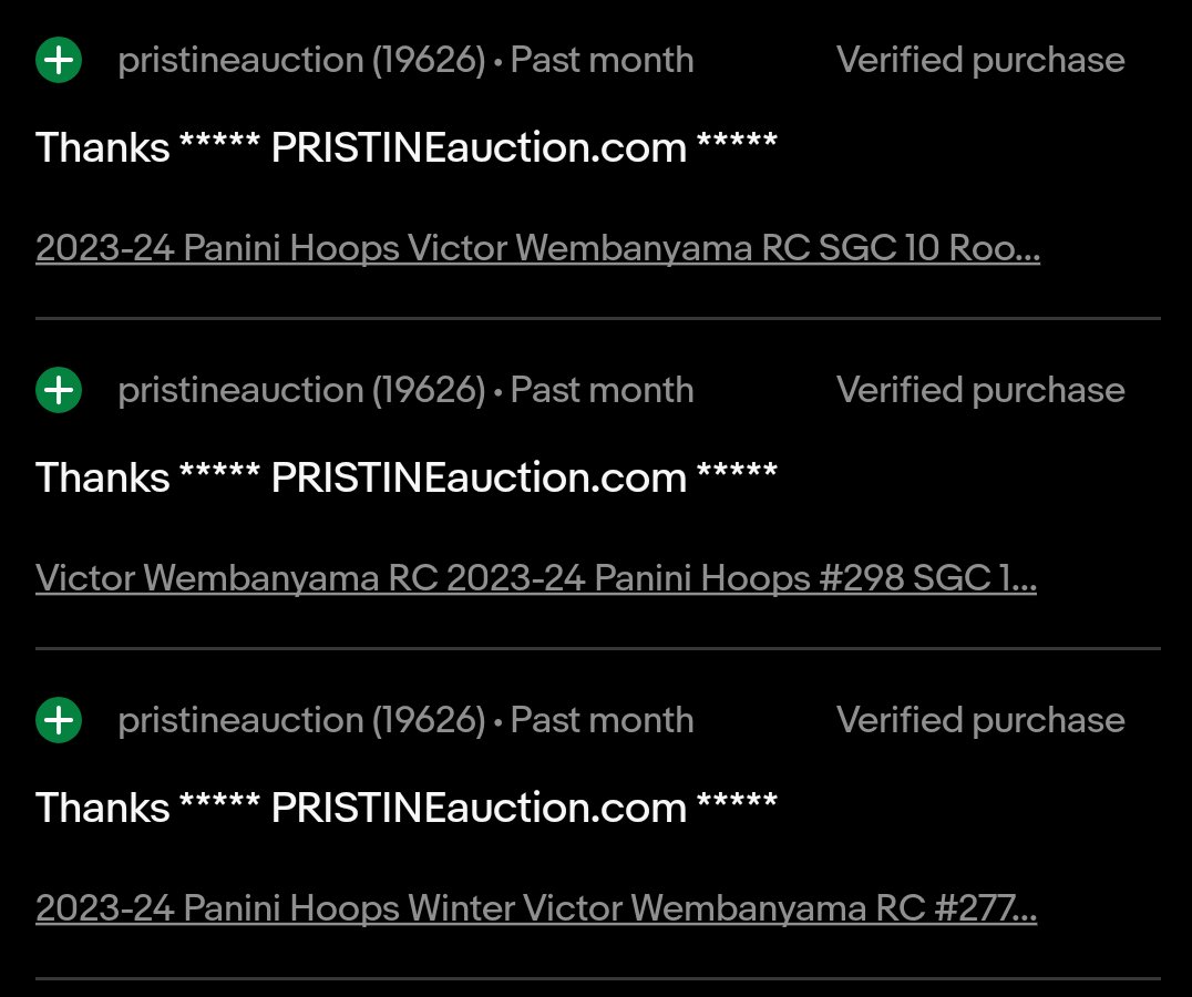 vevecomicguy's tweet photo. Thought this was cool, did some auctions for some Victor wembanyama cards last week and one of the buyers was @PristineAuction!
I also like the review they gave ๐
#cards #pristineauction #ebayseller https://t.co/qv8OrmzzRo