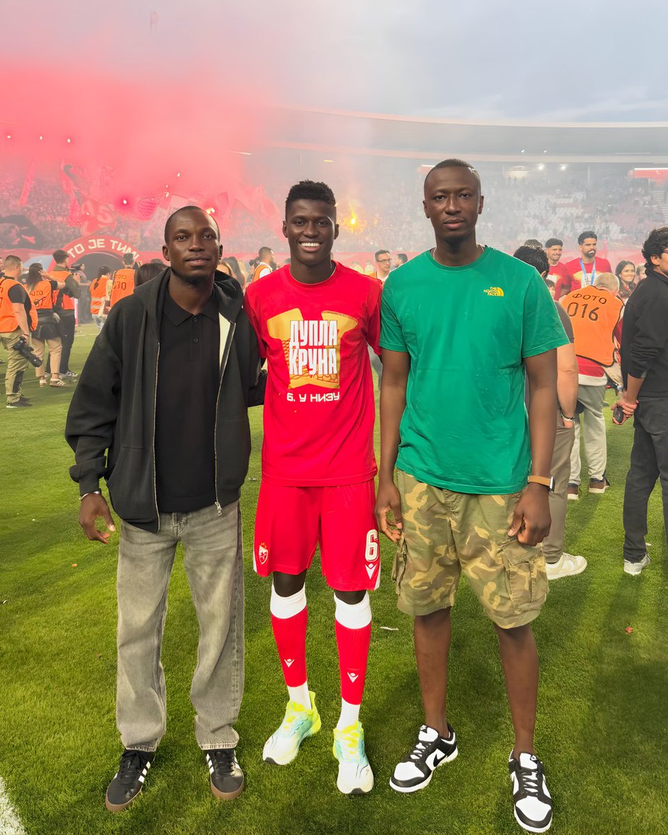 AgentsFC's tweet photo. Football agents Modou Lamin Beyai (left) and Kebba Sonko (right) celebrate after their client - Mahmudu Bajo -  won the double with Serbian giants Red Star Belgrade 🔴⚪️🔥

📸 @modousticPR @modoubeyai https://t.co/sGpiADtKqU