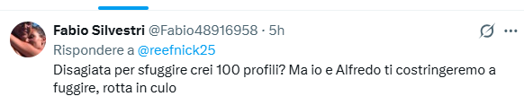 reefnick25's tweet photo. Ciò che il pezzo di m£rda Fabio Silvestri ingenuamente ignora è che comunque non ho bisogno di creare altri profili. A me basta sapere che, anche se mi blocca, restano su X le palate di m£rda che faccio ingoiare a lui e al suo gemello di pitale Alfredo. https://t.co/ZBH1CarKyE
