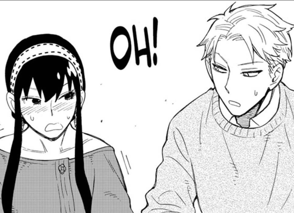 julyorr_'s tweet photo. You know what I do want from Loid that I feel is long overdue? I want to see him react to physical touch, like he did when their hands touched all those chapters ago.
I really need an aftermath chapter where they realize their inability to perform PDA is putting themselves at risk and maybe they should practice, maybe then we'll get a blush out of this man