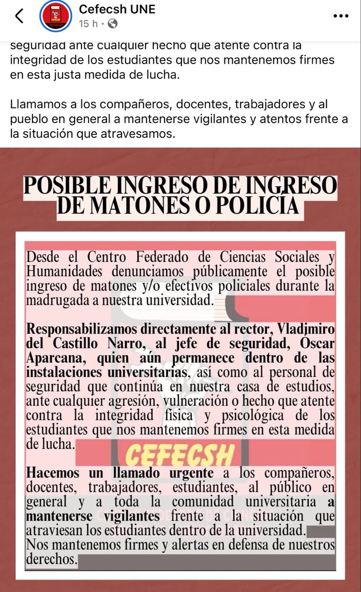 RuthLuqueIbarra's tweet photo. #Atención Estudiantes de la Universidad Nacional Enrique Guzmán y Valle, La Cantuta, expresan su preocupación por posible ingreso violento. Hasta la fecha la mesa de diálogo no se instala. Está en manos de las autoridades de esta Universidad encaminar el diálogo y atender las preocupaciones de las y los estudiantes @Defensoria_Peru @MineduPeru