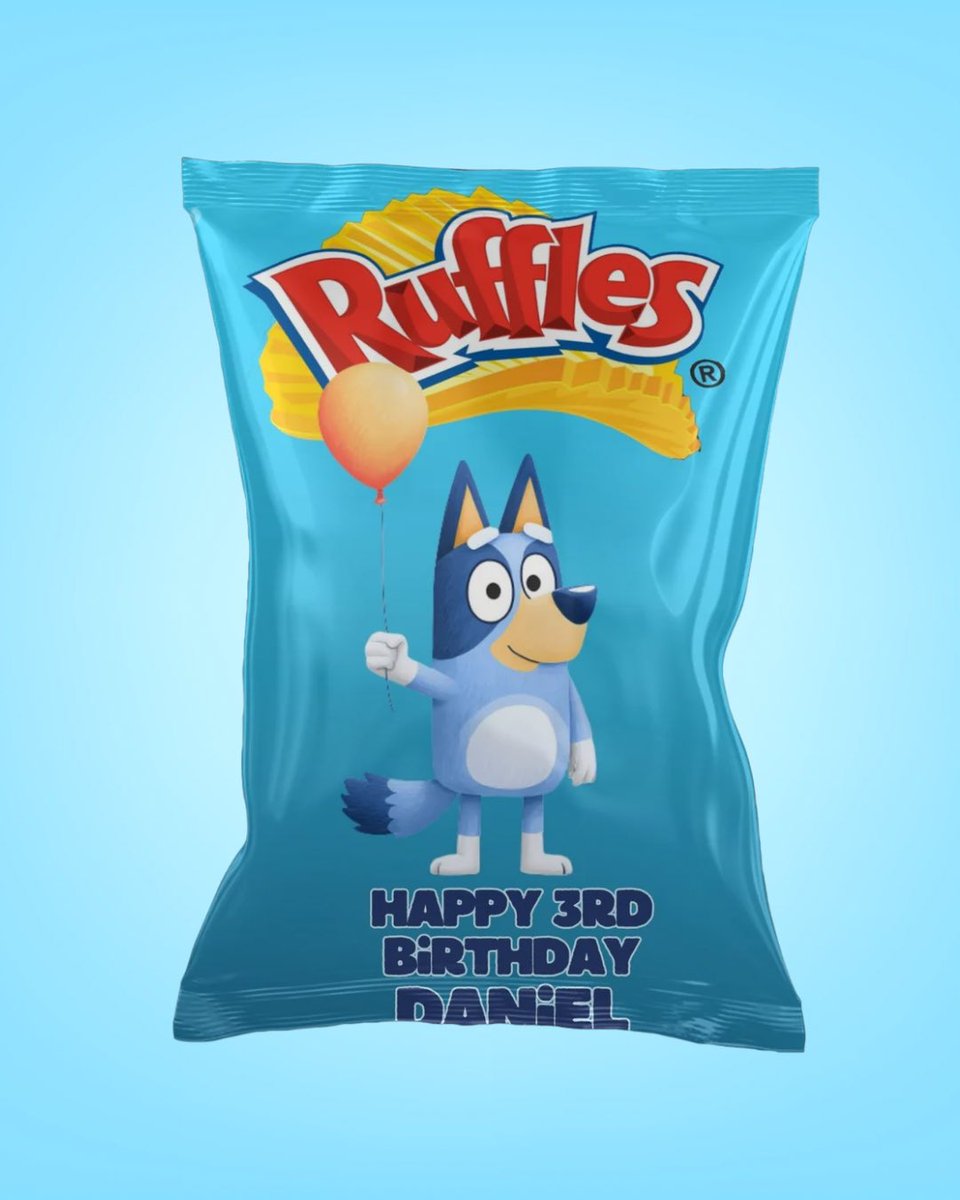 PRFEvents's tweet photo. How cute are these Bluey themed chip bags? 🎈 https://t.co/U9kLhHwPbr