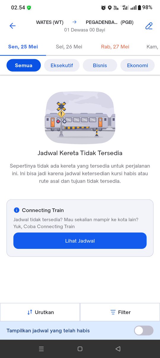 mas_soll's tweet photo. @KAI121 min kenapa yaa buka aplikasi nyari kereta selalu gini? Padahal sebelumnya masih ada loh... Masak tidak ada jadwalnya jelas jelas beberapa menit lalu itu msh ada, sering banget gini looh https://t.co/eYVCTwZQnl