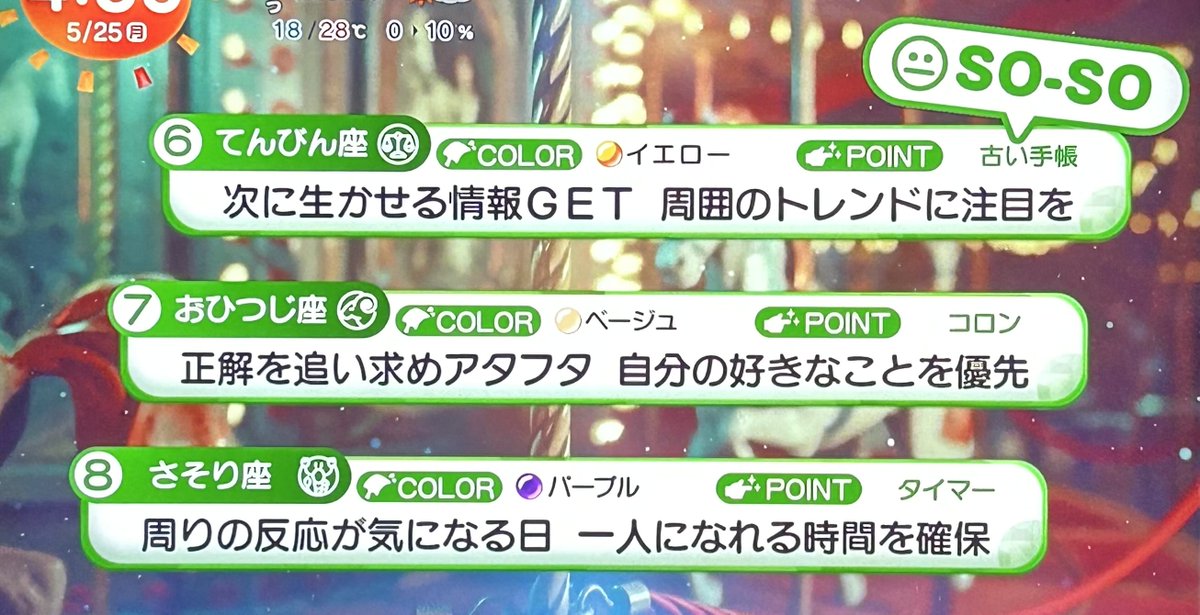 5月25日(月)めざまし占い おはようございます 早起きしたのでこっそり