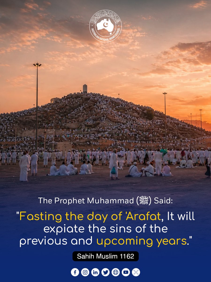 shadialsuleiman's tweet photo. “Tomorrow is the Day of Arafah.”

The Prophet (ﷺ) said:
Fasting the day of Arafat, “It expiates the sins of the preceding year and the coming year.”
- Sahih Muslim 1162 https://t.co/uOWKaNkbmc