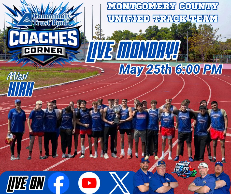 corner2cornerpc's tweet photo. Monday May 25th at 6:00pm join us for Montgomery County Coach Missi Kirk and some of her players from Unified Track.  This is a great program and we want to celebrate them going to state!! https://t.co/yoCZJssGGM