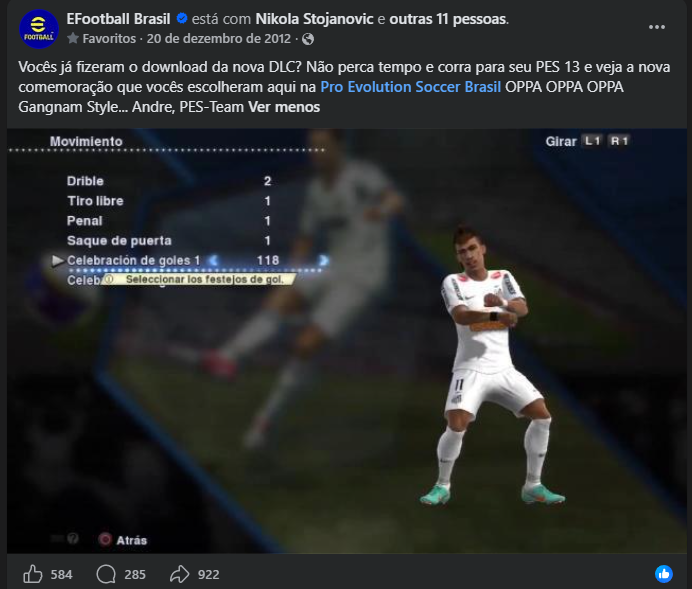 TudodePES's tweet photo. E quando teve uma votação pra escolher uma nova comemoração pro Neymar no PES 2013 , entre elas
Tchu Tcha Tcha (Musica sertaneja que o proprio neymar já comemorou ) , Call Me Maybe e Gangnam Style.
Tudo isso feito graças ao mestre @AndreBronzoni . 

#PES2013 #Neymar #efootball https://t.co/2kKicJKMst