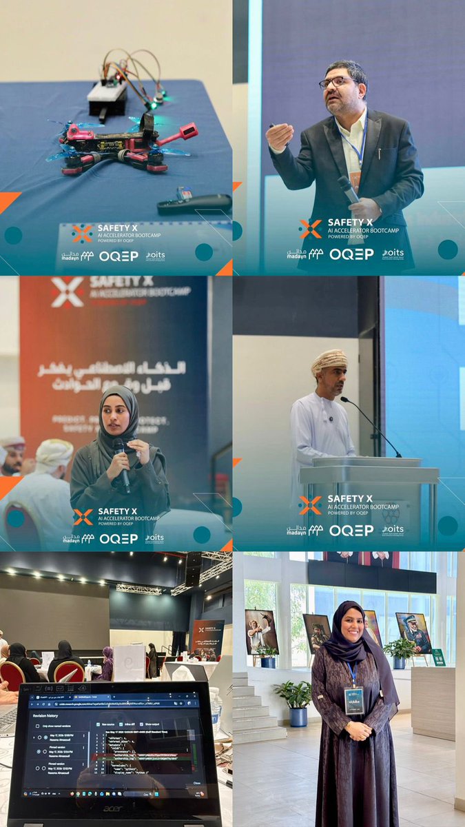 naeema_mis's tweet photo. فخورة وممتنة بمشاركتي في معسكر 🚀🤖 SAFETY X AI ACCELERATOR، بتنظيم الجمعية العمانية لتقنية المعلومات  (OITS) وبدعم من OQ Exploration &amp; Production وMadayn Oman في كلية الشرق الأوسط.
تجربة ملهمة جمعت بين الصحة والسلامة 🦺 والذكاء الاصطناعي 🧠 لاستكشاف حلول ذكية تعزز بيئات العمل. https://t.co/Zk8L9roUI4