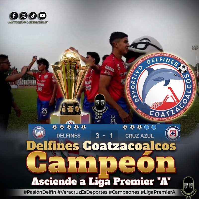 Victoriaveracru's tweet photo. 🐬🏆 Delfines de Coatzacoalcos es Campeón de la Liga TDP ante Cruz Azul Oaxaca y asciende a la Liga Premier Serie A.
Nota completa: https://t.co/7pUhRj4ZiF https://t.co/VIR7jsFSjL