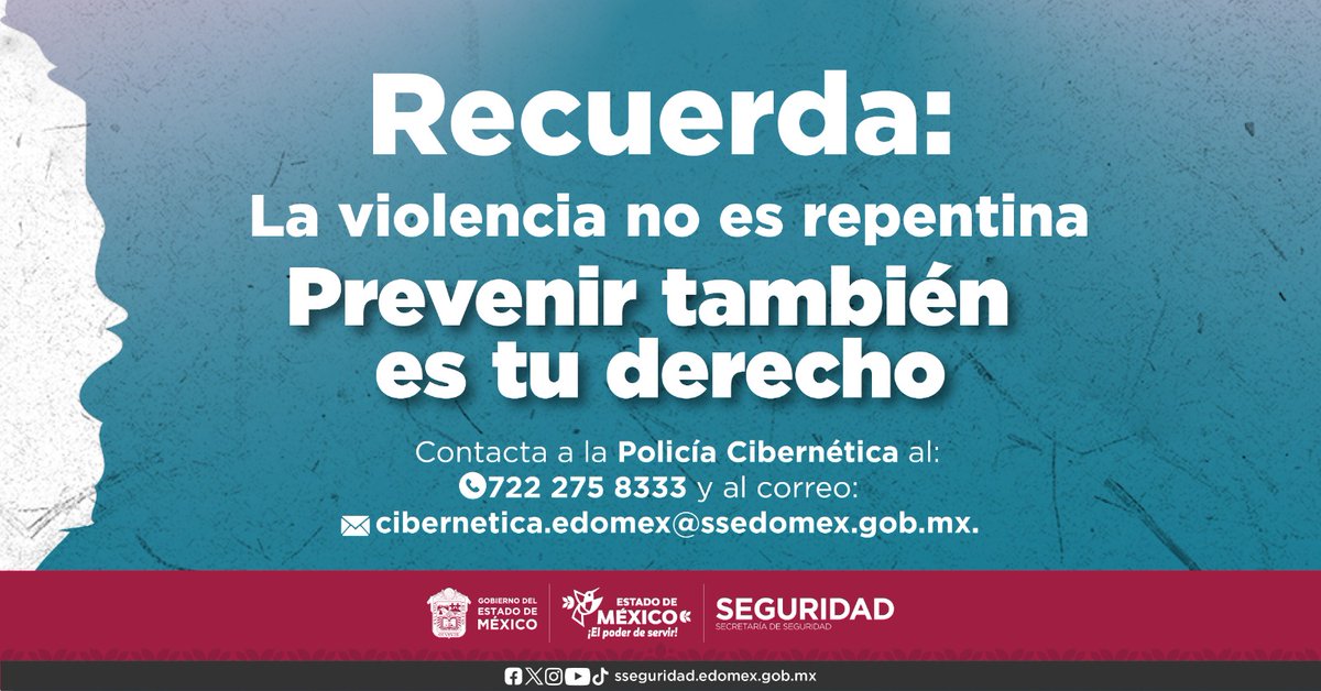 SS_Edomex's tweet photo. Si alguien amenaza con hacerte daño o poner en riesgo a una comunidad, no dudes en pedir ayuda y reportarlo de inmediato. 🚨 Prevenir también es tu derecho y cuidar tu salud mental también es seguridad. 🧠📲 https://t.co/8dasBWQzWI
