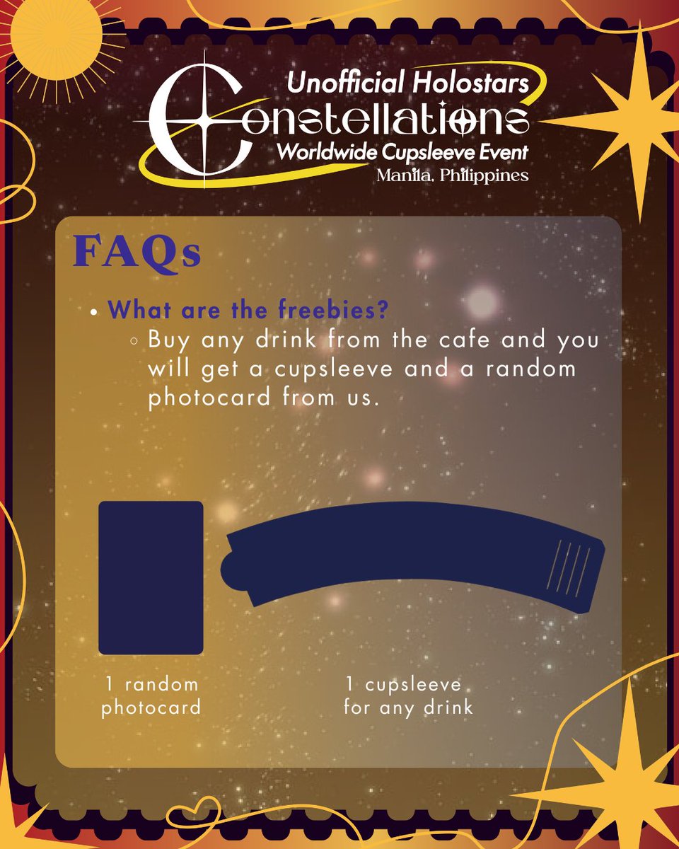 ph_starlights's tweet photo. Got questions? ☕✨ We’ve gathered all your questions and here are the FAQs.

If you have any other questions that wasn't answer here, either DM us or send us mallows.

RSVPs are STILL OPEN ⭐
🔗https://t.co/ntX25aUkGX https://t.co/G4MOtFVDyF