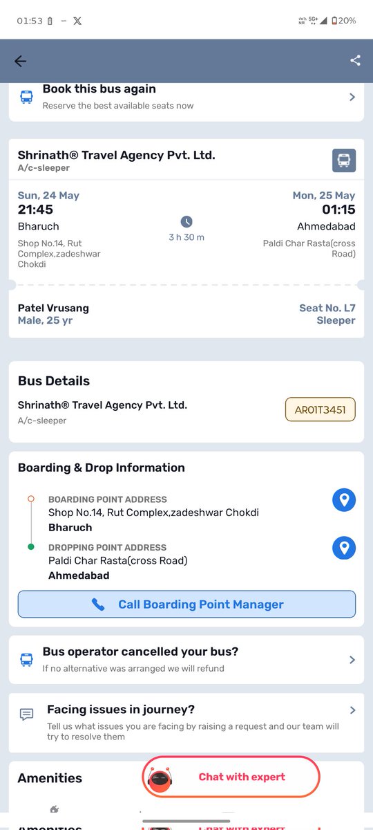 RushPatel19's tweet photo. Horrible experience with @goibibo &amp; Shreenath Travels. Booked a bus from Bharuch Zadeshwar to Ahmedabad Paldi. Driver refused to drop at Paldi, claiming "no dropping point here," and dumped me far away on the Ahmedabad Ring Road. Why should I pay extra for a Rapido now? https://t.co/ODHqFl8cL2