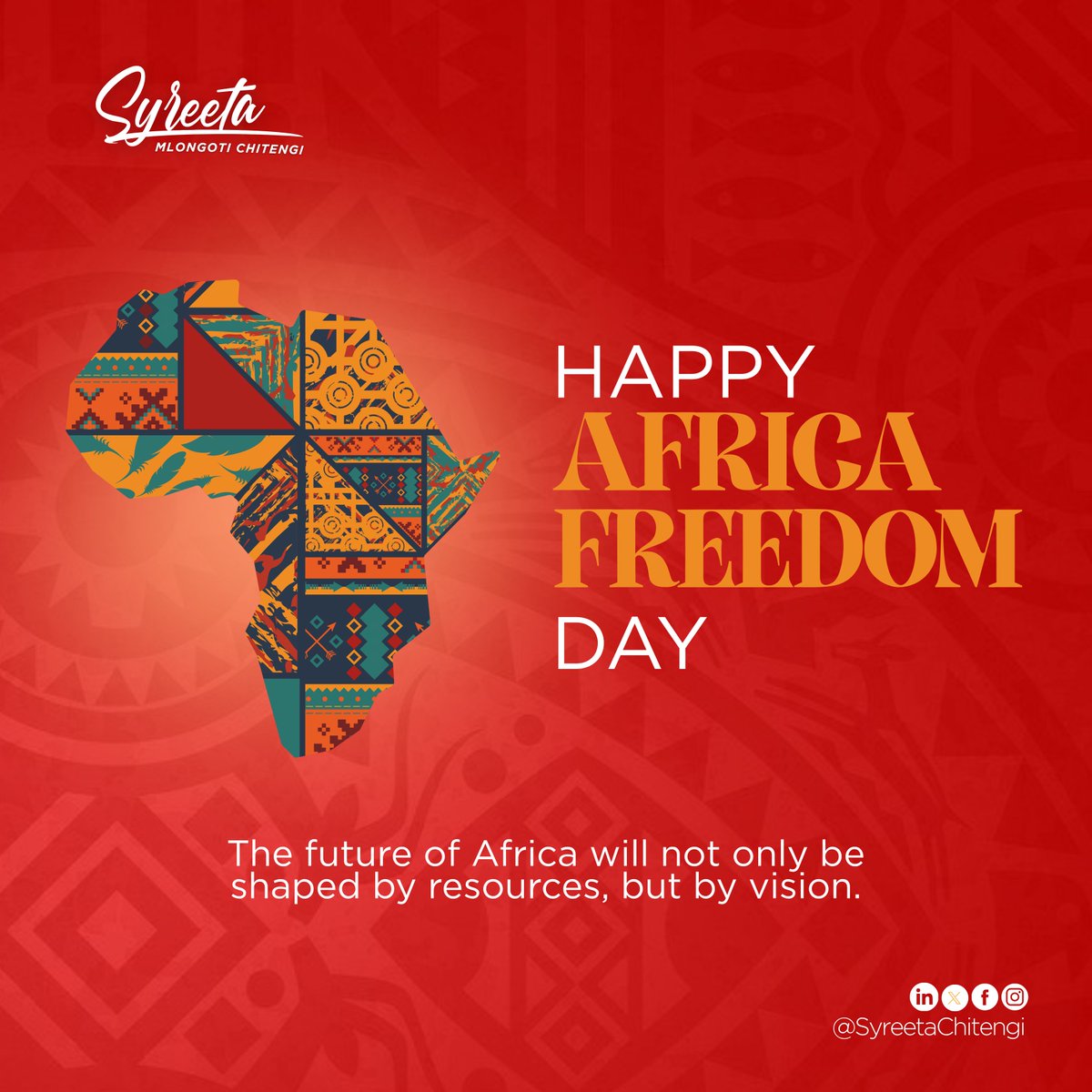 SyreetaChitengi's tweet photo. As we celebrate today, may we continue building economies that empower people and create lasting impact for future generations.

#AfricaDay #ProudlyAfrican #Innovation https://t.co/uKDfOsrDDe