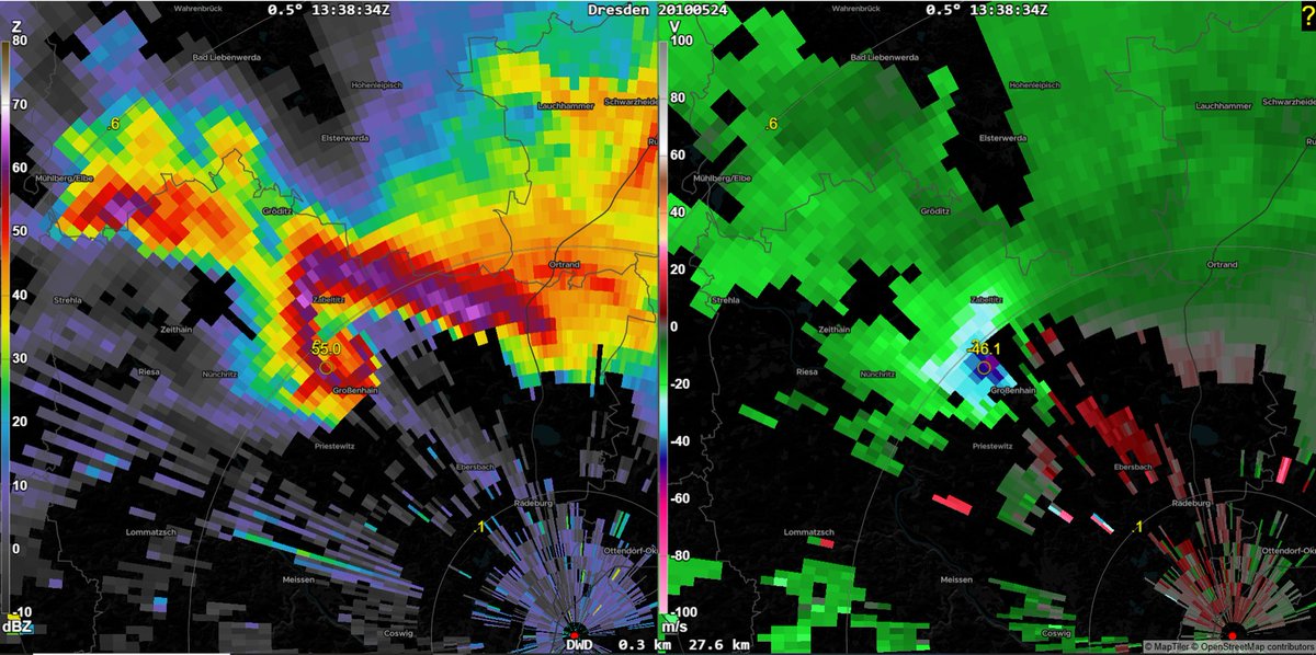 Djpuco's tweet photo. Radar-wise, one of the best hooks I've seen in Europe. Grossenhain tornado produced an IF3 damage and supercell was also capable of hail up to 9 cm in diameter. https://t.co/YyBEtEwlZu
