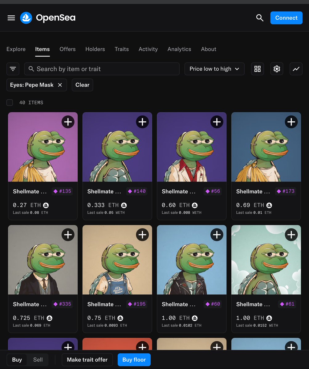 0xSpawn's tweet photo. The Pepe Mask Floor in @heyshellmates is now .27 eth aka $565 

Pepe Collectors are built different 🐸 https://t.co/mIZJni57xL