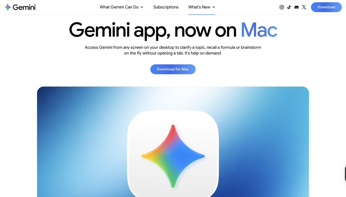 theandroidrush's tweet photo. 🚨 Google launched the official Gemini app for Mac 🍏

⚡ Features:
• Native macOS app
• Screen sharing support
• Local file access
• Quick keyboard shortcut
• AI help without browser tabs

Available globally for macOS 15+ 👀

#Google #Gemini #TheAndroidRush https://t.co/YlfTRQKjQ4