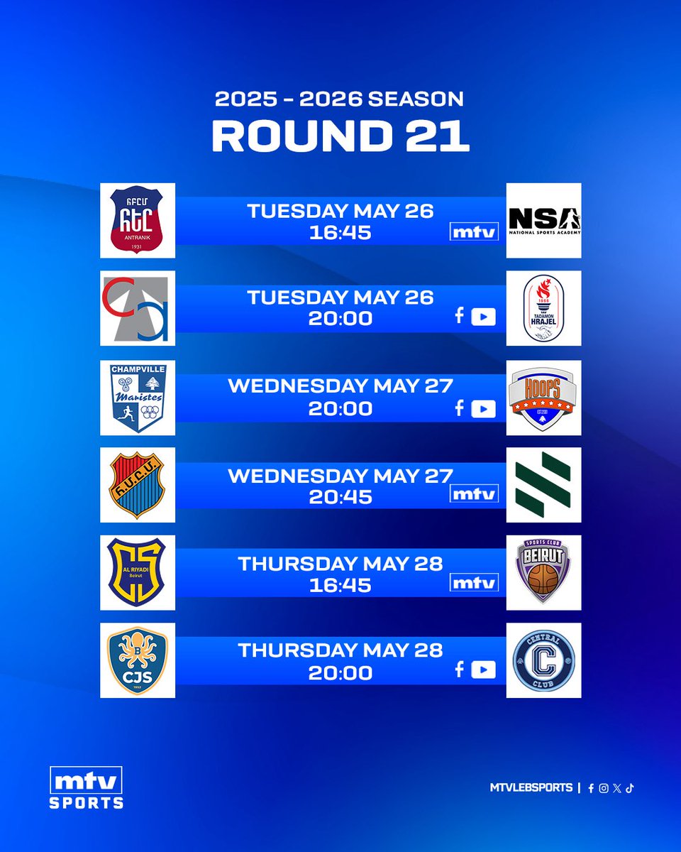 mtvlebsports's tweet photo. #Round21 is ready to begin! Here’s the schedule ⚡️
#mtvbasket #mtvsports https://t.co/y1KyRd33Ip