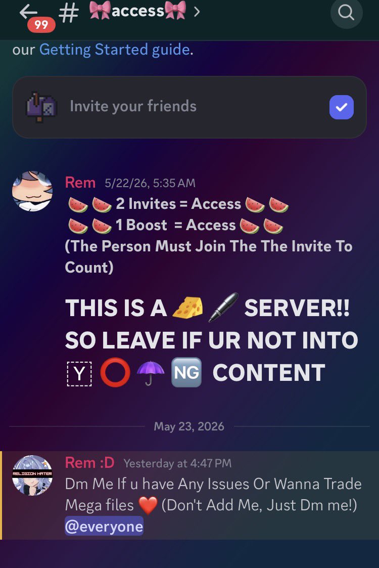 HunterInketsu's tweet photo. @realschlep @realRubenSim @edpwatch_ @iFightForKids 

Please look into this server 

Its very disturbing :/ https://t.co/3ZWDUM3tJY