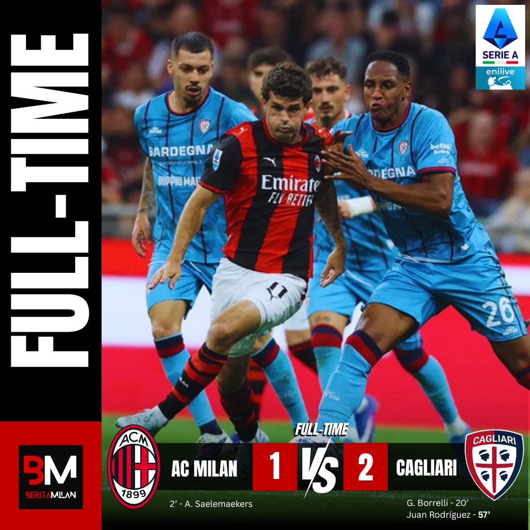 beritamilancom's tweet photo. 🚨 FT: AC Milan 1-2 Cagliari 

💔 Bencana besar di San Siro
📉 Milan kalah di laga penentuan musim
❌ Rossoneri resmi gagal lolos ke Liga Champions
😔 Musim berakhir dengan kekecewaan besar untuk Milanisti

Baca berita AC Milan hari ini selengkapnya di https://t.co/SgfEyXLqMT https://t.co/di7lSua965
