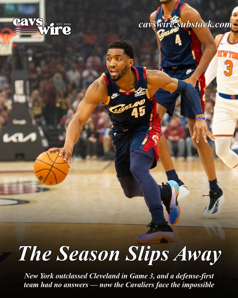 cavs_wire's tweet photo. The Knicks scored 37 in the first quarter and never looked back. Cleveland's defense had no answers, Harden had six more turnovers and the crowd was leaving Rocket Arena before the final buzzer.

https://t.co/E6lN9bI5UK https://t.co/AAXLbWm4u4