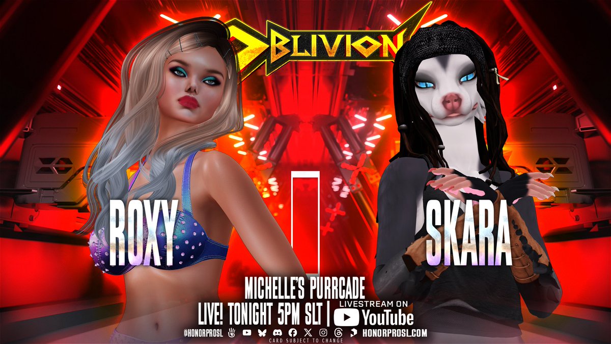 HonorPro_SL's tweet photo. Honor Pro presents Oblivion  Tonight!!!! Starting at 5pmslt!!

Match 1: Skara vs Roxy Diamond
Match 2: Eve Wyatt vs Faith Storm
Match 3: European Title Match: Isabel Dred vs Sylvia KNux
Main Event:  Women's World Title Match: Chiyoko vs Kat Monroe

https://t.co/S333FR7sbM https://t.co/VXoCz5o4fb
