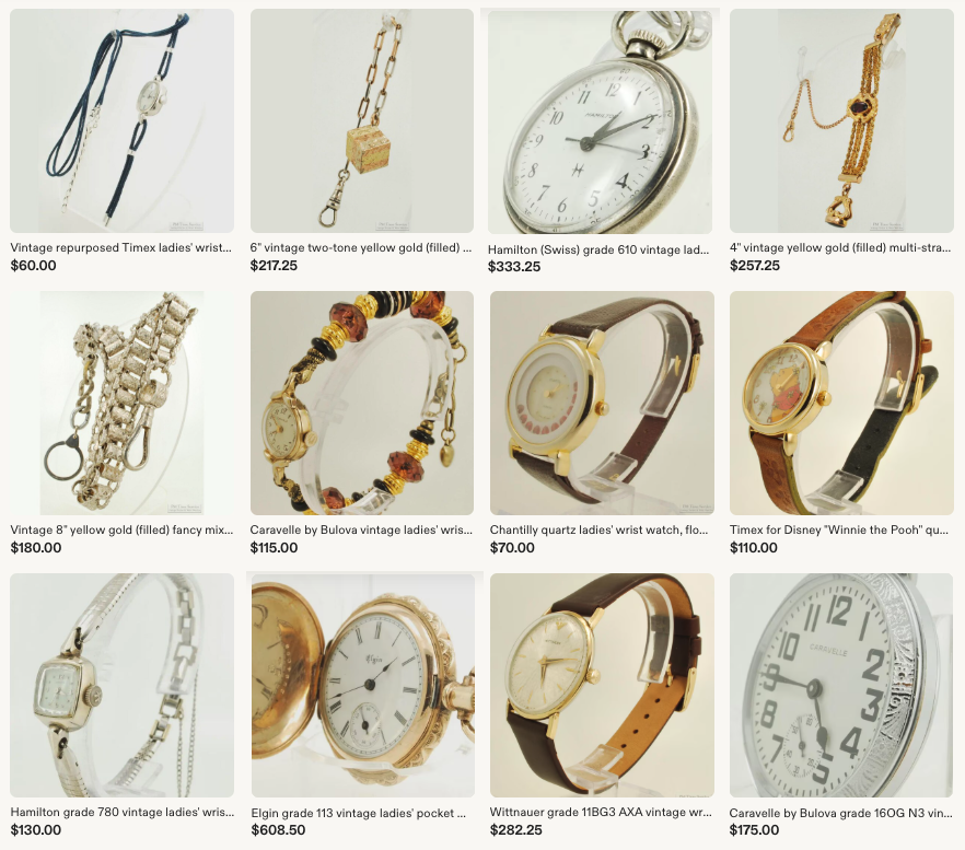 PMTimeService's tweet photo. We have a number of newly listed items at our Etsy Shop this week, including pocket watches, wrist watches, accessories, &amp; jewelry. See all of these newly-added pieces by visiting our shop here: https://t.co/PXcL7o193z https://t.co/XwoFP1voXL