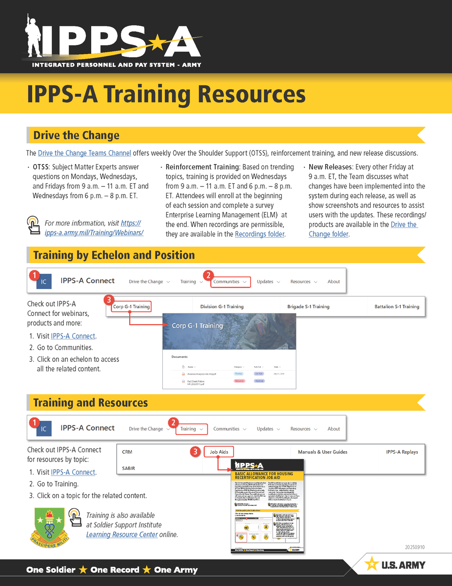 IPPSArmy's tweet photo. Check out our Training Resources Poster! This poster is dedicated to showing you the best IPPS-A resources and how to navigate them. Check it out, along with others on the IPPS-A Website! https://t.co/KDg5IWX4XT https://t.co/wZorgGZEDB