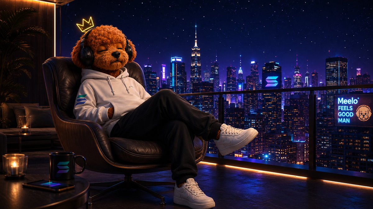 finixdavid's tweet photo. GN Meelonaires 👑🌃
After a long day building this movement, Meelo kicking back, headphones on, letting the city lights do their thing.

Rest well, stay loyal, and wake up ready to go harder tomorrow. The pack that rests together, rises together.

Real ones know — this is just the beginning.
Sweet dreams, family. We got tomorrow.

$MEELO | #MeeloThePup #MEELO #Solana