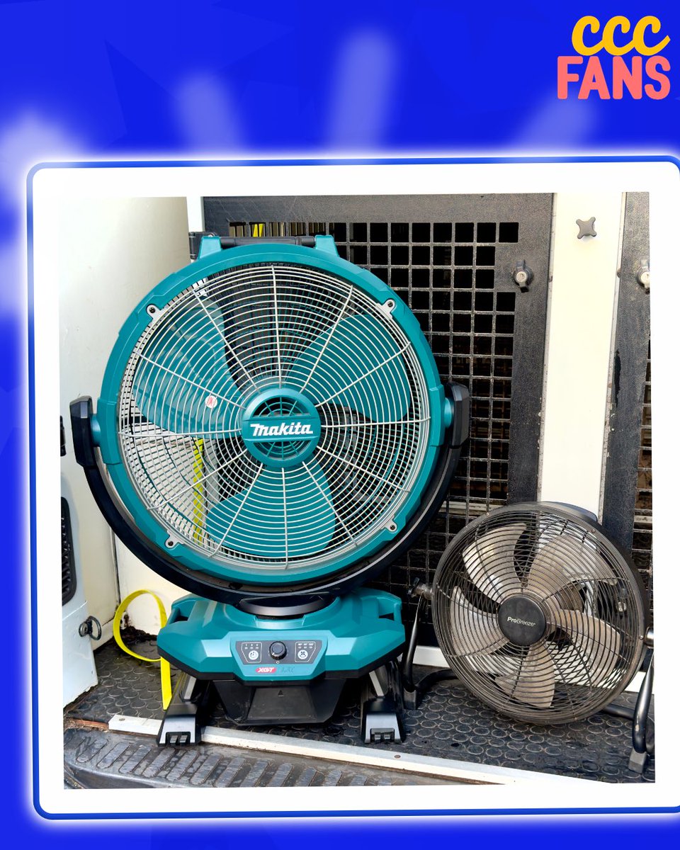 CCommandoClub's tweet photo. Say hello to our very own Benedict brothers! These two fans are pure, raw power. Julius is an heavy-duty hurricane, but little Vincent punches way above his weight class. Together, they are the ultimate, mismatched heat-busting team keeping our members safely chilled in the van. https://t.co/ExRQJWYFWd